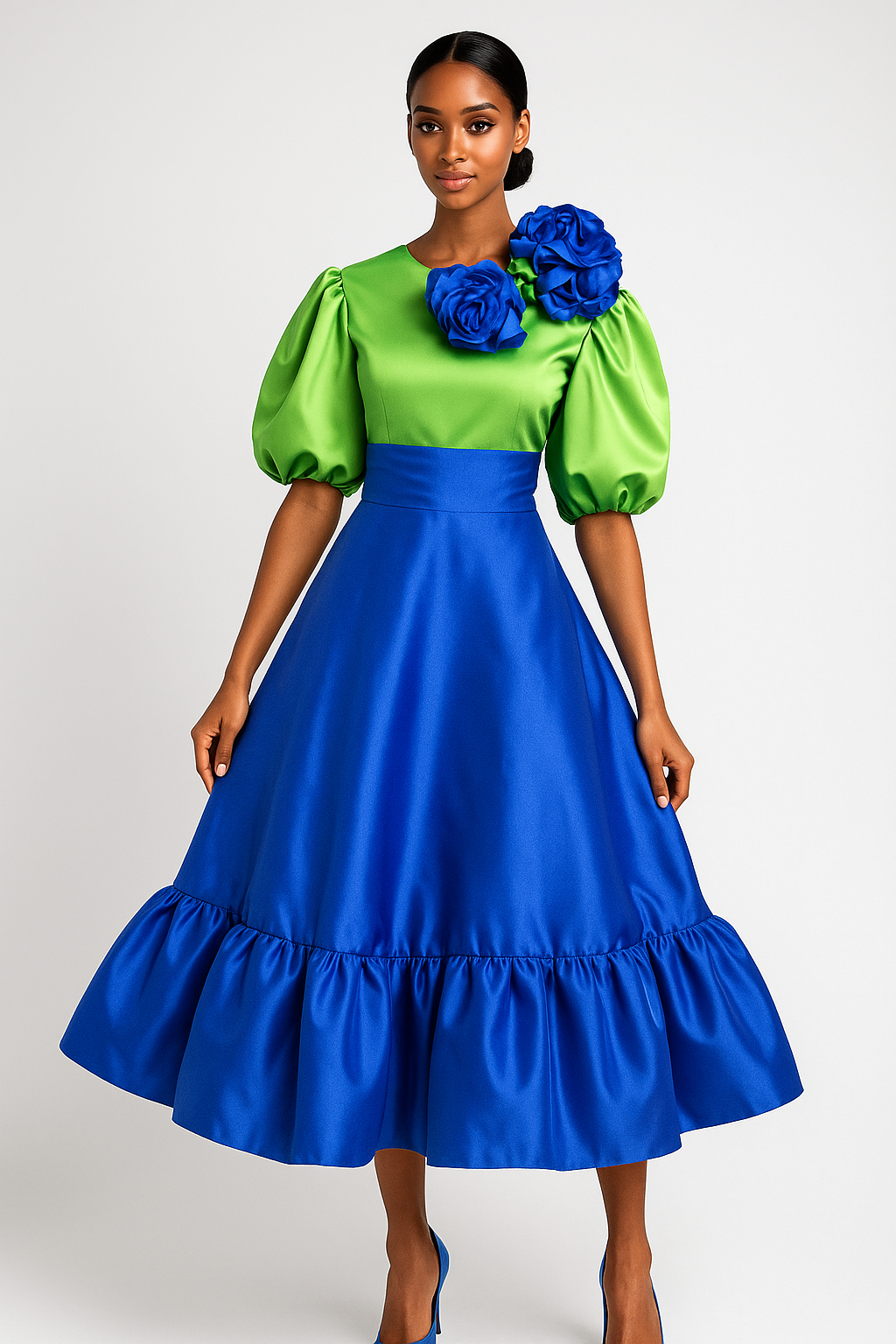 The Royal Garden Bloom Dress – Emerald & Sapphire Edition