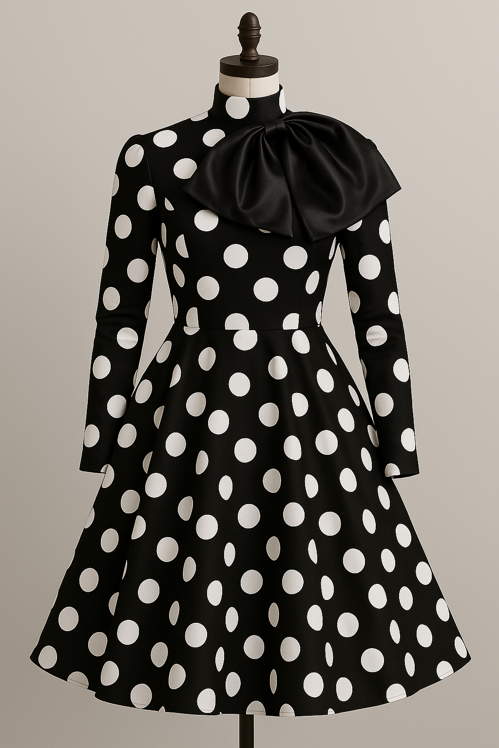 The Royal Noir Polka Dot Dress – Bow Collar Edition